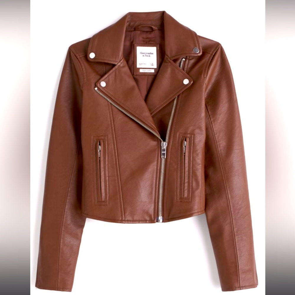 NWT Abercrombie & Fitch Vegan Leather Moto Jacket size XS | brown
